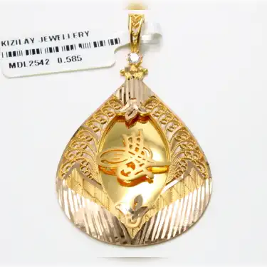 14 Ayar Taşlı Tuğra Kolye Ucu