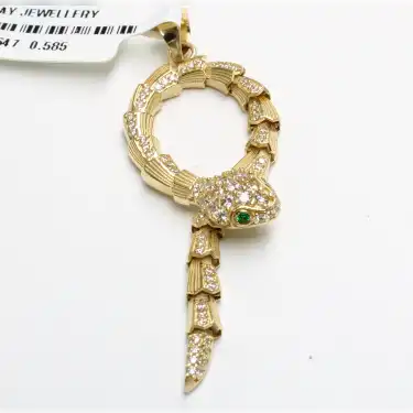 14 Ayar Taşlı Yılan Tasarım Kolye Ucu