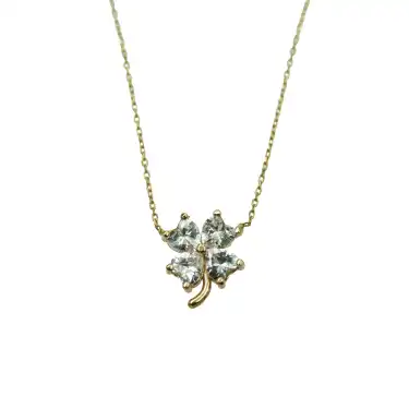 14 Ayar Taşlı Yonca Minimal Kolye