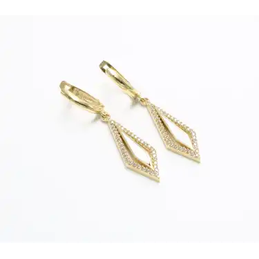 14 Ayar Yeşil Renk Taşlı Tasarım Küpe