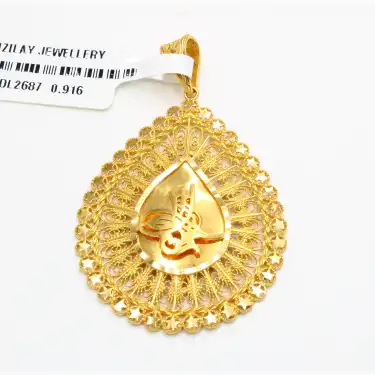 22 Ayar Altın Kaplama Tuğralı Kolye Ucu