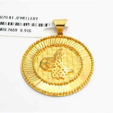 22 Ayar Aynalı Tasarım Kolye Ucu