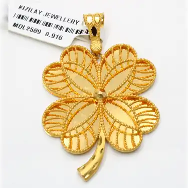 22 Ayar Aynalı Yonca Kolye Ucu