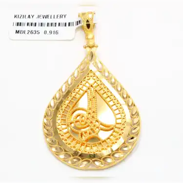 22 Ayar Başaklı Ayna Tasarım Tuğra Kolye Ucu