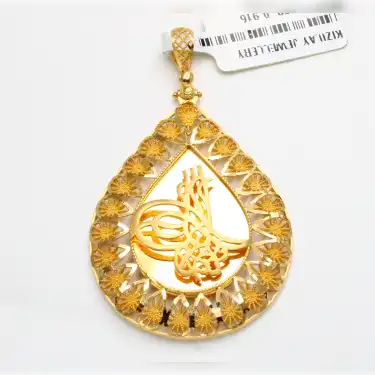 22 Ayar Desenli Aynalı Tuğra Kolye Ucu