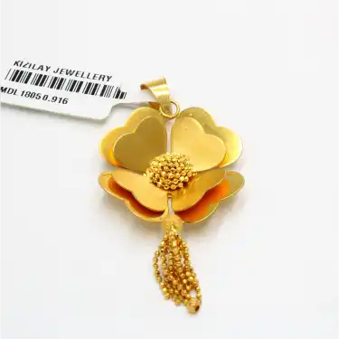 22 Ayar Kalp Model Yonca Kolye Ucu