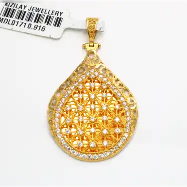 22 Ayar Kalp Taşlı Ayna Tasarım Kolye Ucu