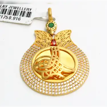 22 Ayar Lale Tasarım Taşlı Kolye Ucu