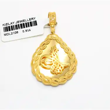 22 Ayar Örgülü Aynalı Tuğra Kolye Ucu