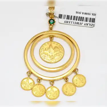 22 Ayar Oval Tasarım Reşatlı Kolye Ucu