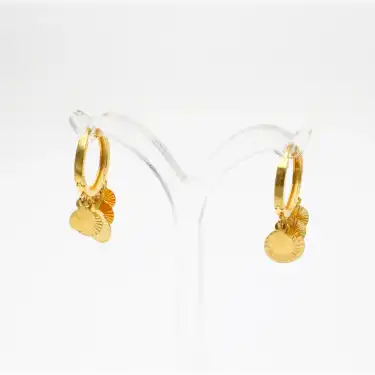 22 Ayar Pullu Lazer ışlemeli Küpe