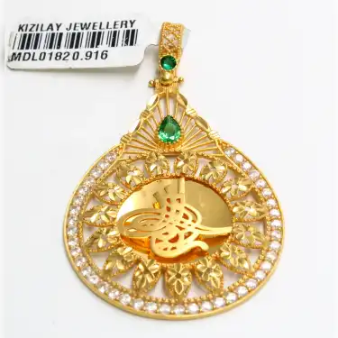 22 Ayar Taş Desenli Tuğra Kolye Ucu