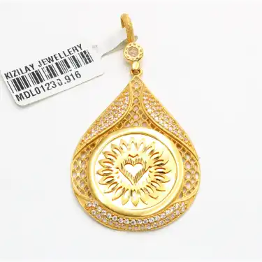 22 Ayar Taşlı Desenli Kalp Kolye Ucu