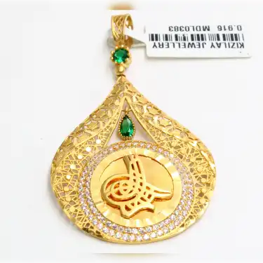 22 Ayar Taşlı Desenli Tuğra Kolye Ucu