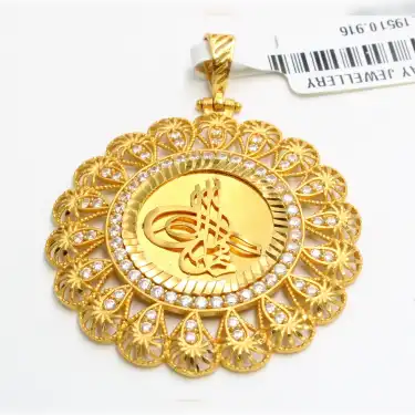 22 Ayar Taşlı Oval Kolye Ucu