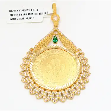 22 Ayar Taşlı Tam Altın Kolye Ucu