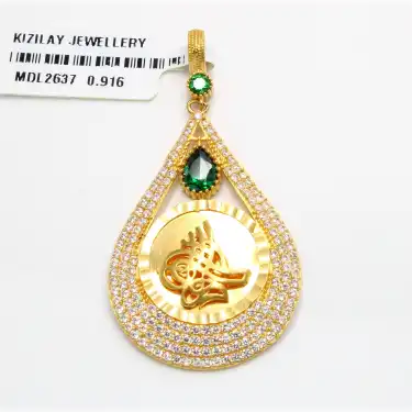 22 Ayar Taşlı Tasarım Tuğra Kolye Ucu