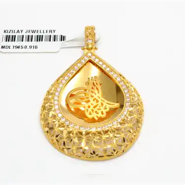 22 Ayar Taşlı Tuğra Kolye Ucu