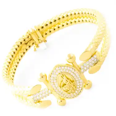 22 Ayar Tuğralı Taşlı Kelepçe