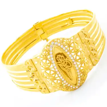 22 Ayar Tuğralı Taşlı Kelepçe Bilezik