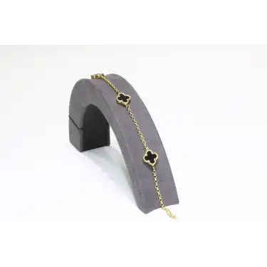 14 Ayar Altın 3 Yoncalı Siyah Taşlı Bileklik