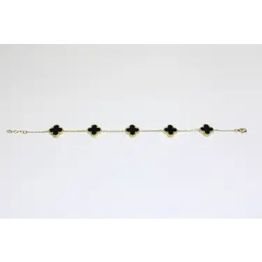 14 Ayar Altın 5 Yoncalı Siyah Taşlı Bileklik