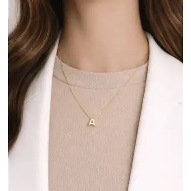 14 Ayar Altın A Harfi Kolye Ucu ve Zinciri