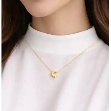 14 Ayar Altın Ç Harfi Kolye Zinciriyle Beraber