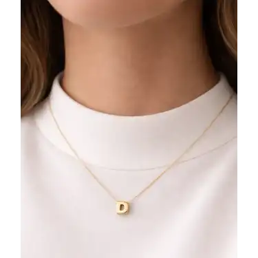 14 Ayar Altın D Harfi Kolye Zinciriyle Beraber