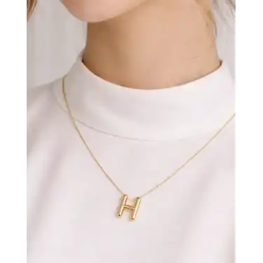 14 Ayar Altın H Harfi Kolye Zinciriyle Beraber
