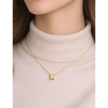 14 Ayar Altın K Harfi Kolye Zinciriyle Beraber
