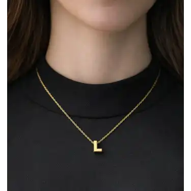 14 Ayar Altın L Harfi Kolye Zinciriyle Beraber