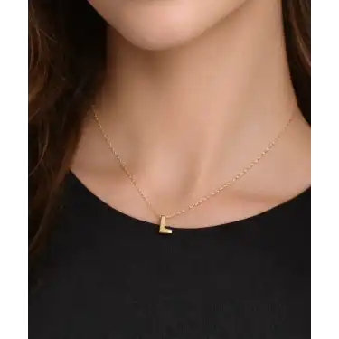 14 Ayar Altın L Harfi Kolye Zinciriyle Beraber