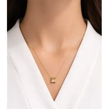 14 Ayar Altın M Harfi Kolye Zinciriyle Beraber