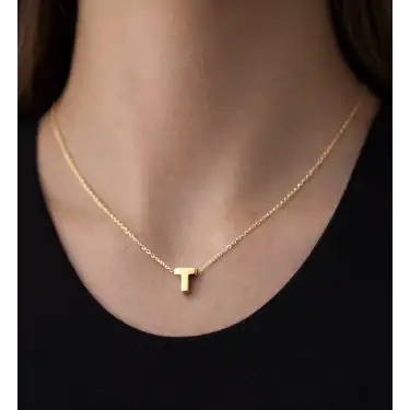 14 Ayar Altın T Harfi Kolye Zinciriyle Beraber