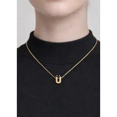 14 Ayar Altın Ü Harfi Kolye Zinciriyle Beraber