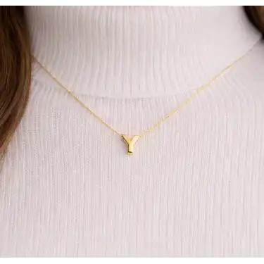 14 Ayar Altın Y Harfi Kolye Zinciriyle Beraber