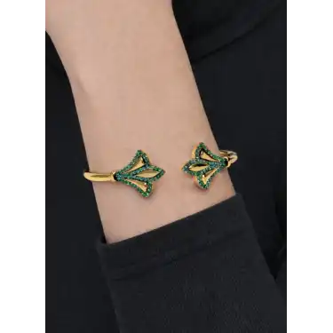 22 Ayar Altın Yeşil Taş İşlemeli Kelepçe Bilezik 13.84 GR KLP2248