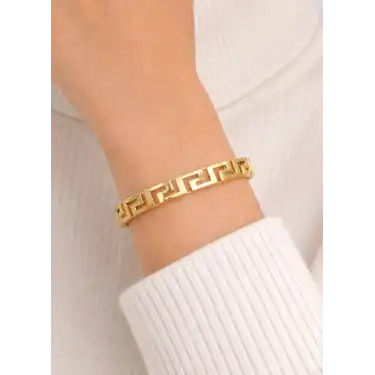 14 Ayar Altın Grek Tasarım Zigzag Model Kelepçe Bilezik 14.15 GR