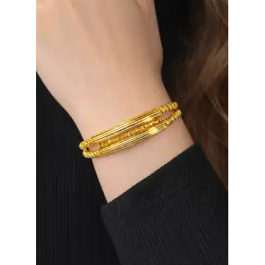 14 Ayar Altın Dorikalı Aynalı Kaburga Kelepçe Bilezik 12.41 GR