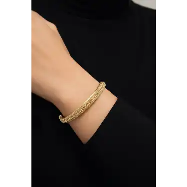 14 Ayar Altın Dorika İşlemeli Kelepçe Bilezik Yeşil Altın Renginde 11.45 GR