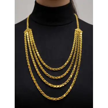 14 Ayar Altın 4 Sıra Pullu Kolye