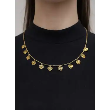 14 Ayar Altın Kalpli Pullu Kolye