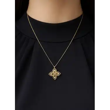 14 Ayar Altın Taşlı Yonca Kolye