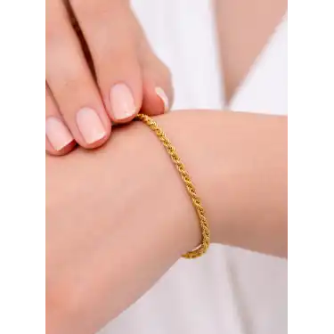 14 Ayar Gerçek Altın Günlük Halat Künye Bileklik