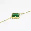 14 Ayar Altın Tek Yoncalı Yeşil Taşlı Bileklik