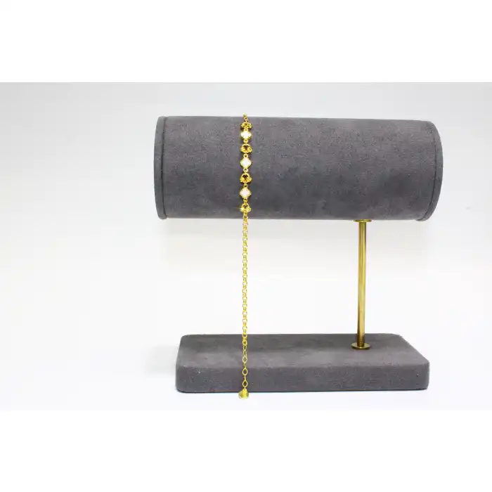 14 Ayar Altın 3 Yoncalı Beyaz Taşlı Bileklik