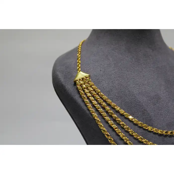 14 Ayar Altın 4 Sıra Pullu Kolye