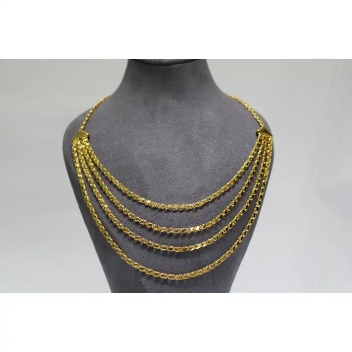 14 Ayar Altın 4 Sıra Pullu Kolye