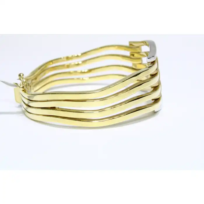 14 Ayar Altın 5 Sıralı Gold & Silver Renkli Sarmal Kaburga Kelepçe Bilezik 22.36 GR